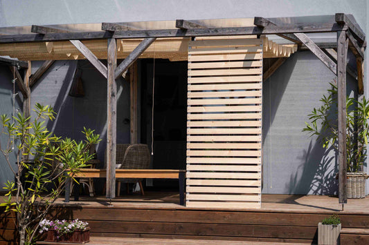 Pare-soleil en bois pour terrasse avec cadre en aluminium - Naturel